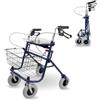 Mobiclinic, Modello victoria, Deambulatore per anziani, Pieghevole, Regolabile, Freno sulle maniglie, Include vassoio e cesta, Robusto, Girello adulti, A 4 ruote, Colore blu