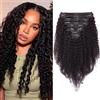 Elailite Extension Capelli Veri Clip Ricci 8 Ciocche Afro Double Weft 100% Remy Human Hair 55cm 120g Full Head #1B Nero Naturale