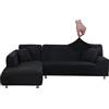 Jaotto Copridivano con Penisola Elasticizzato A Sinistra Destra, Fodere Copridivano Angolare Universale, Copridivano Antigraffio Gatto Chaise Longue Sofa Cover a Forma di L(2 Posti+4 Posti,Nero)