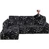 Jaotto Copridivano con Penisola Elasticizzato A Sinistra Destra, Fodere Copridivano Angolare Universale, Copridivano Antigraffio Gatto Chaise Longue a Forma di L(2 Posti+4 Posti,Fiore Nero)