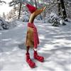 Kinaree Anatra decorativa in legno con sciarpa, invernale o autunno, anatra in bambù, in diversi colori, 43 cm, con cappello e sciarpa (rosso)
