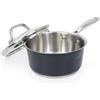 HOMICHEF Casseruola in acciaio inox grigio navy lucido opaco senza nichel da 0,95 L con coperchio in vetro (rivestimento antiaderente senza tossico, 16 CM) - Casseruola piccola per induzione