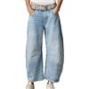 Generico Jeans Donna Vita Alta Lavoro, Jeans Gamba Dritta Estivi Pants Gamba Larga Comodo Casual Pantalone alla Moda Leggeri Pantaloni Denim Wide Leg Curvy Pantalone con Tasche