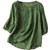 Generic Camicette da donna con scollo a V in pizzo stile bohémien casual tunica ricamata floreale 2025 top indiano con volant per donne anziane primavera lino alla moda garza vestibilità ampia boho contadino