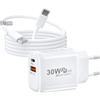 Poutek Caricatore USBC 30W pour i Phone 16/15/15 Plus/15 Pro/15 Pro Max/Google Pixel 9/8/7/6 Pro, Alimentatore USB C Presa Rapido Spina USBC Fast Charger Type C con Cavo per Samsung Galaxy S25/S24/S23/S22