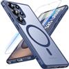 Hensinple Magnetica Cover per Samsung Galaxy S25 Ultra con Vetro Temperato, Compatibile con MagSafe, Custodia Samsung S25 Ultra Antiurto Traslucida Opaca Posteriore Resistente ai Graffi, Blu