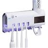 S.I.C Porta Spazzolini Bagno con Dispenser Dentifricio e Sterilizzatore a Raggi UV, Portaspazzolino con Luce Led e 4 Slot Adatti per Spazzolino Elettrico e Normale Sia Adulti che Bambini (Colore Bianco)
