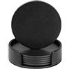 RICHSUM Set di 6 sottobicchieri in pelle, protezione da tavolo e scrivania da versamenti, resistenti e antiscivolo, ideali per tazze da caffè e bicchieri in vetro, 10 cm (nero rotondo)