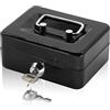 Ltstor Piccolo Cassa con sSerratura a Chiave, Salvadanaio Portatile in Metallo con Doppio Strato e 2 Chiavi per Sicurezza 12.5 * 10 * 5.6cm (Nero, S)