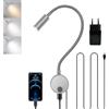 YNDD Lampada da Lettura a Parete, Luce da Muro con Interruttore di Controllo Tattile e Presa di Ricarica USB Luce Regolabile 3000K-6000K Applique a Collo d'oca Flessibile Illuminazione Letto con Caricatore