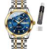 OLEVS Orologio da uomo con cronografo luminoso e multi quadrante, impermeabile, con data, regalo per uomo, in acciaio inox, classico, orologio da polso di lusso, Zc-5513 - Due tonalità blu faccia,