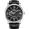 FORSINING Orologio da polso da uomo, meccanico, alla moda, con grande quadrante in pelle, 3-nero, classico