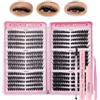 FANDIQ Kit di 540 ciglia singole soffici miste, 8-16 mm, ciglia russe curvate a D, ciuffetti singoli, con pinzetta per rimuovere colla e pennello fai da te a casa per principianti (A02)