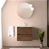 Inbagno Mobile bagno sospeso 70 cm noce maya con lavabo e specchio tondo 70 cm, 2 cassetti con chiusura soft-close, GAYA