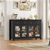 FirFurd 140cm Largo Credenza Cucina, Vetrina Soggiorno con 4 Ante in Vetro, Mobile Cucina Dispensa con 2 Cassetti e Ripiani Regolabili, per Soggiorno, Cucina, Sala da Pranzo, 140x40x90.7cm (Nero)