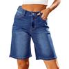 Roskiky Jeans bermuda da donna a vita alta, alla moda, elasticizzati, lunghezza al ginocchio, vestibilità larga, pantaloncini lunghi, Baia Blu, XL