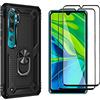 Dedux Cavalletto Custodia + [2 Pezzi] Pellicola Protettiva per Xiaomi Mi Note 10/10 PRO, [Supporti per Auto Magnetici] Rigido PC e Silicone Morbido TPU Custodia Cover. Nero