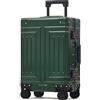 GMT Zero Valigia da 50,8 cm, in alluminio, bagaglio a mano, senza cerniera, serratura TSA integrata, bagaglio vintage, borsa per la polvere, etichetta in pelle, adatta per British Airways, Verde,