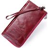 CONTACTS Portafoglio in pelle cerniera bloccante RFID,portamonete con carta di grande capacità,pochette con cinturino polso per donna/uomo (Red)