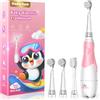 DADA-TECH Spazzolino Elettrico Bambini 1-2-3 Anni Spazzolino Bambini 1 Anno Bambino Bimbo Neonato Neonati Con Timer Luci LED E 4 Testine Morbide (Baby Pinguino Rosa)