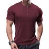 Muhshoiy Maglietta da Uuomo, Manica Lunga E Corta Muscolo Henley T-Shirt,Maglietta con Collo Serafino a Maniche Lunghe Slim Uomo,Long Sleeve/Rosso/L