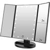 M2TEC Specchio da trucco con luce LED illuminata con 22 luci LED, specchio da toeletta triplo con ingrandimento di 3X/2X/1X, rotazione di 180°, touch screen, alimentatore USB e batterie, specchi portatili