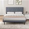 VOWNER Letto Matrimoniale Imbottito 140 x 200 cm, Giroletto con Testiera e Rete a Doghe, Sostenuto da Doghe in Legno Massello, Giroletto Stabile in Tessuto, Grigio Scuro (140 × 200 cm)
