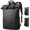 hk Zaino Roll Top da 28 litri per laptop da 15,6 con porta USB di grandi dimensioni espandibile impermeabile per uomo e donna stile urbano per lavoro università shopping (nero)