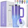 WATERSY 1.2L Bicchiere Termico con Manico, 40oz Tazza da Caffè Doppia Parete Acciaio Inox Senza BPA, Tazza Termica Lavabile in Lavastoviglie, per Palestra, Auto e Viaggio (Viola/Blu)
