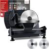 ZUWOHL Affettatrice Elettrica da Casa, Due Lame da 19 cm, 200W Affettatrice Professionale con Piedini Antiscivolo e Interruttore ON/OFF, Spessore Preciso 0-15 mm per Affettare Cibi, Carne, Pane