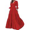 ORANDESIGNE Vestito da Cerimonia Donna Curvy Elegante Lungo Invernale Maxi Abito Svasato Trapezio Swing Vestitino Schiena Scoperta Maniche Lunghe Sexy Abiti Sera Cocktail Formale Prom Rosso XL