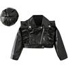 Generic Giacca da Moto in Ecopelle per Bambina, Cappotto e Cappello in PU Primavera Autunno con Volant Carino da 2 a 7 Anni Maglietta 14 Anni Femmina8
