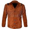 JACKETZONE Giacca in pelle scamosciata da cowboy da uomo con frange | Stile cappotto in pelle scamosciata con frange occidentali, Marrone - Giacca con frange, L