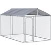 PawHut Kennel per Cani in Metallo Galvanizzato con Tettuccio in Tessuto Oxford e Porta con Blocco, 400x230x232cm, Argento