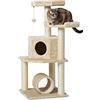 Amazon Basics Albero per gatti con torre, tunnel e palo tiragraffi, 114x49x49 cm (Confezione da 1), beige
