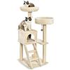 Amazon Basics, Tiragraffi per Gatti, Grande, con due Piattaforme e Casetta, Altezza 127 cm, a Più Livelli, Beige