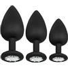 BONDAGERIE® Plug anale nero in silicone medico, diamante bianco, sacchetto incluso, Taglia Kit 3 Plug S M L