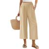 Niwicee Pantaloni Donna Estivi Lino Eleganti Casual Pantaloni Elastico in Vita Spiaggia 3/4 Leggeri Comodi Cotone Pantaloni Larghi Pantaloni Tinta Unita Donna con Tasche (Cachi, XXL)