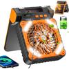 Clemas Ventilatore da campeggio ad energia solare con luci, alimentato a batteria, lanterna a LED, 10000 mAh, 10400 mAh, ricaricabile, per tende ventilatore per casa e attività all'aperto - Rimani