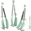 BOULEAWEL 3 Pezzi Pinza da Cucina Acciaio Inox,27cm Pinza Barbecue Silicone,pinze per spaghetti,pinze da barbecue,Pinza Cucina Professionali per Spaghetti,Insalata,Pasta,BBQ (Verde)