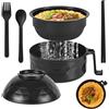 LETTERASHQP Microwave Ramen Bowl, Set di ciotole istantanee con manici Instant Ramen Bowl con coperchio e cucchiaio, forno a microonde portatile per zuppa, pasta, insalate