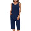 Generic Canottiera Morbida Senza Maniche da Donna e Pantaloni Capri con Set di Pigiami tascabili Pigiami Cotone Manica Corta