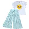Generic Toddler Kids Girls Set di abbigliamento Summer Sunflower T Shirt Top Chiffon increspato Pantaloni larghi Abiti Abbigliamento per bambini 7 8 Anni
