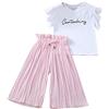 Generic Completi Camicia Allentata T Lettera Top per Bambini + Pantaloni per Bambina con Volant Costume per Bambini Completi per Bambina e Set Completo Bambina 9 Anni