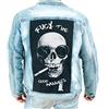 keephen Giacca di Jeans con Teschio da Uomo Giacca di Jeans Western Effetto Consumato retrò Giacche di Jeans con Teschio Slim Fit Capispalla con Tasca