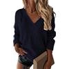 Generic Maglione Pullover con Scollo a V alla Moda a Maniche Lunghe in Tinta Unita Casual da Donna Maglioni Cachemire Collo Maniche Sbuffo