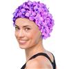 gifyym Cuffia da nuoto per donna | Cappello a fiori fatto a mano, cuffia da bagno retrò per capelli lunghi/corti | Cappello da bagno alla moda per piscine e vacanze al mare