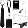 Fonyet Agente Costume Accessori 5 Pcs accessori per costume da agente con occhiali da sole neri, cravatta, carte d'identità e porta carte, costume da cosplay, man in black costume per adulti e bambini