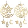 COCHIE 2 targhette per porta Eid Mubarak in legno da appendere, Ramadan Kareem ornamento cavo decorazioni luna e stelle, a forma di luna Ramadan Mubarak Party appendiabiti da parete in legno per musulmani