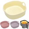 MeYuxg Pirofila rotonda in ceramica, pirofila per friggitrice ad aria 18,5 x 16,5 x 5,5 cm, forma per lasagne, smaltata a colori, per lasagne, patatine fritte, zuppa (Giallo chiaro)
